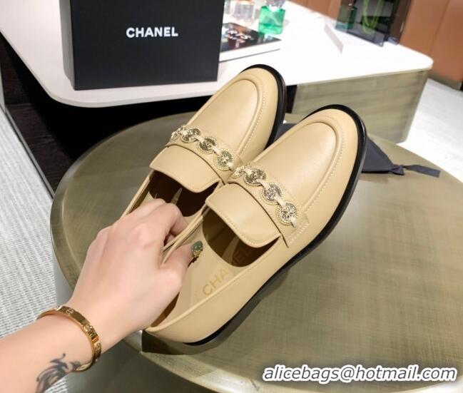 Unique Style Chanel Calfskin Loafers with Coin Charm G37932 Apricot 2021