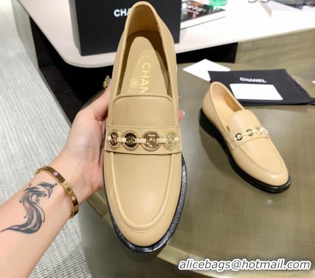 Unique Style Chanel Calfskin Loafers with Coin Charm G37932 Apricot 2021