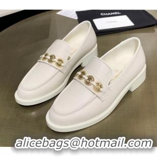 Good Quality Chanel Calfskin Loafers with Coin Charm G37932 White 2021