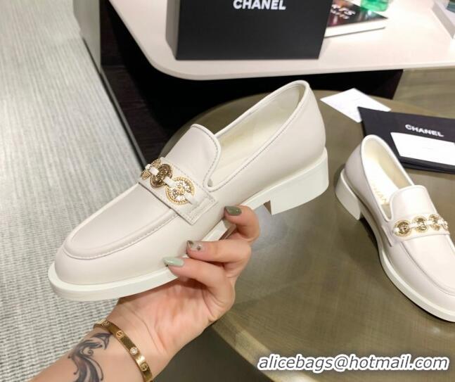 Good Quality Chanel Calfskin Loafers with Coin Charm G37932 White 2021