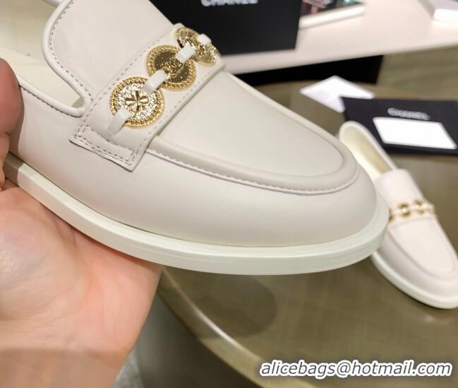 Good Quality Chanel Calfskin Loafers with Coin Charm G37932 White 2021