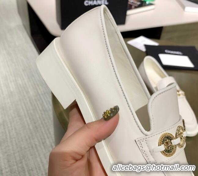 Good Quality Chanel Calfskin Loafers with Coin Charm G37932 White 2021