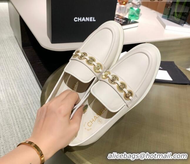 Good Quality Chanel Calfskin Loafers with Coin Charm G37932 White 2021