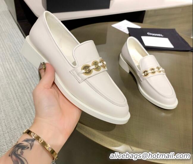 Good Quality Chanel Calfskin Loafers with Coin Charm G37932 White 2021