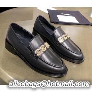 Lower Price Chanel Calfskin Loafers with Coin Charm G37932 Black 2021