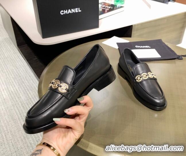 Lower Price Chanel Calfskin Loafers with Coin Charm G37932 Black 2021