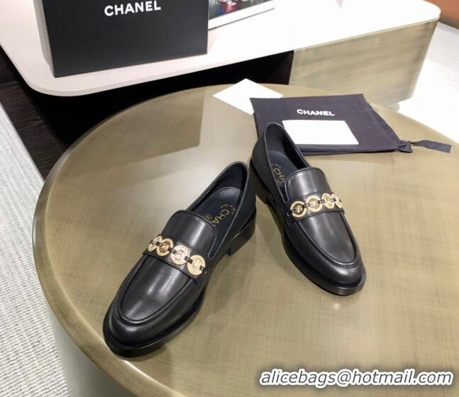 Lower Price Chanel Calfskin Loafers with Coin Charm G37932 Black 2021