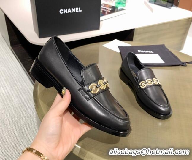 Lower Price Chanel Calfskin Loafers with Coin Charm G37932 Black 2021