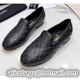 Good Looking Chanel Quilted Calfskin Loafers 080937 Black 2021