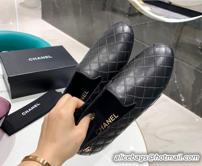 Good Looking Chanel Quilted Calfskin Loafers 080937 Black 2021