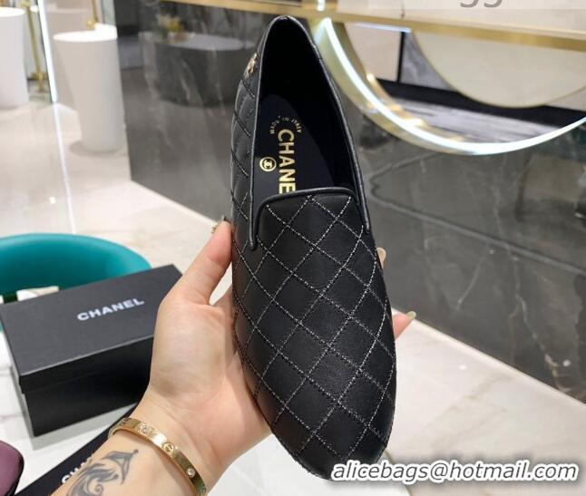 Good Looking Chanel Quilted Calfskin Loafers 080937 Black 2021