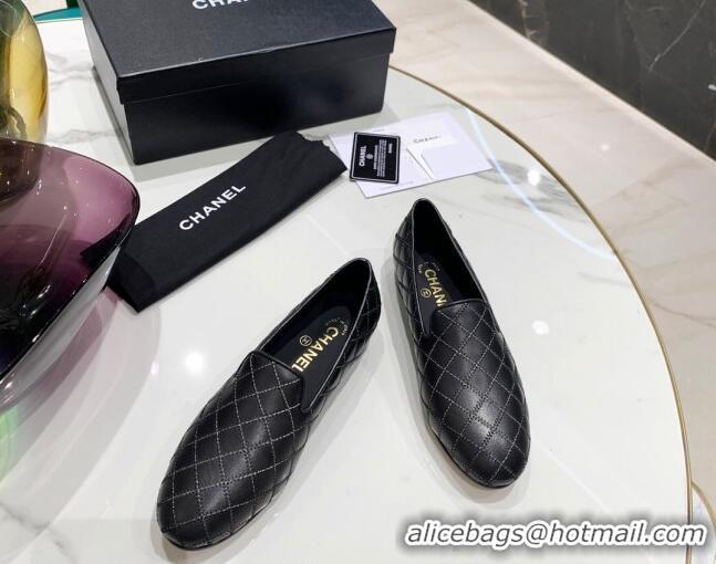 Good Looking Chanel Quilted Calfskin Loafers 080937 Black 2021