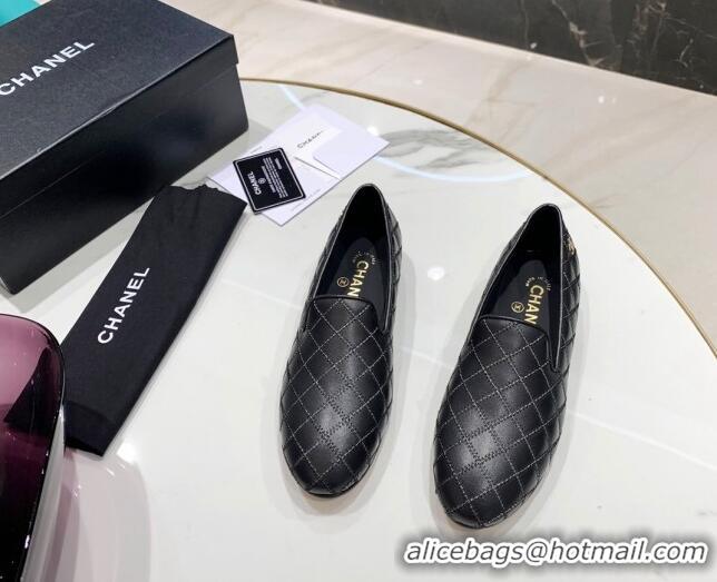 Good Looking Chanel Quilted Calfskin Loafers 080937 Black 2021