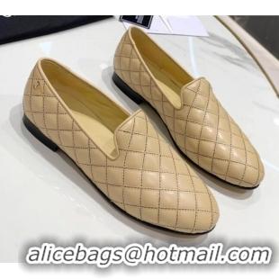 Best Grade Chanel Quilted Calfskin Loafers 080937 Apricot 2021