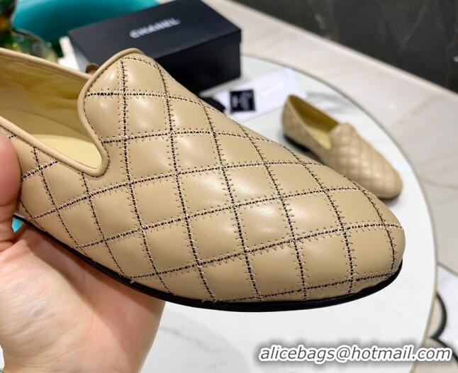 Best Grade Chanel Quilted Calfskin Loafers 080937 Apricot 2021