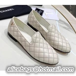 Low Price Chanel Quilted Calfskin Loafers 080937 White 2021