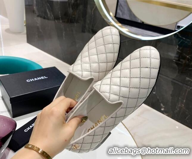 Low Price Chanel Quilted Calfskin Loafers 080937 White 2021