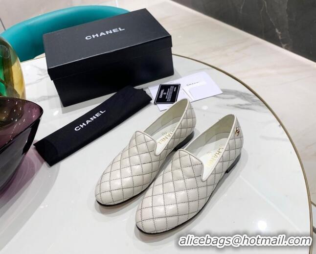 Low Price Chanel Quilted Calfskin Loafers 080937 White 2021