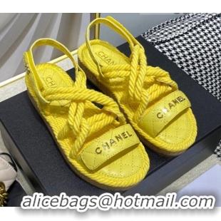 Most Popular Chanel Cord Flat Sandals G34602 Yellow 2021