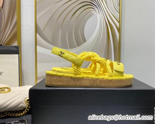 Most Popular Chanel Cord Flat Sandals G34602 Yellow 2021