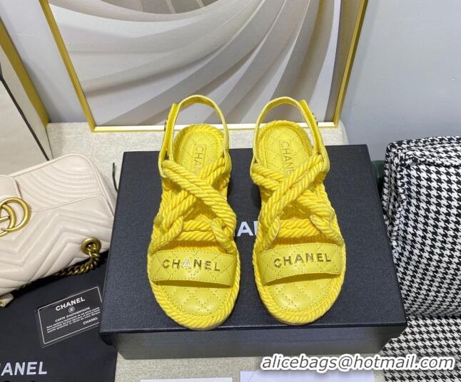 Most Popular Chanel Cord Flat Sandals G34602 Yellow 2021