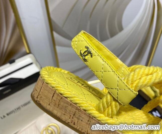 Most Popular Chanel Cord Flat Sandals G34602 Yellow 2021