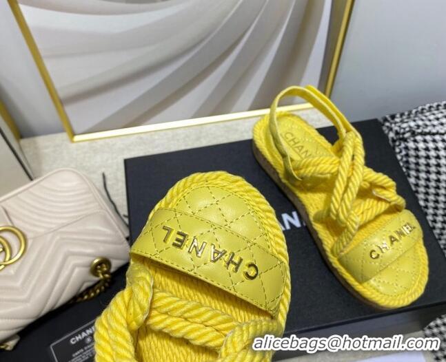 Most Popular Chanel Cord Flat Sandals G34602 Yellow 2021