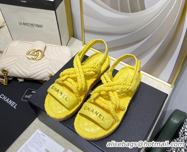 Most Popular Chanel Cord Flat Sandals G34602 Yellow 2021