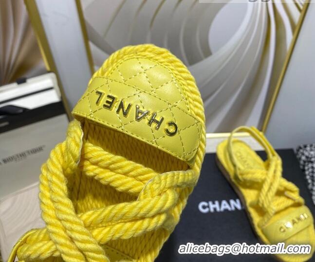 Most Popular Chanel Cord Flat Sandals G34602 Yellow 2021