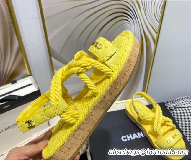 Most Popular Chanel Cord Flat Sandals G34602 Yellow 2021