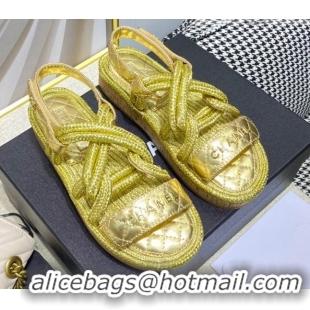 Best Price Chanel Cord Flat Sandals G34602 Gold 2021