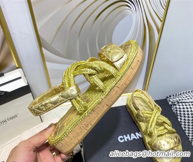 Best Price Chanel Cord Flat Sandals G34602 Gold 2021