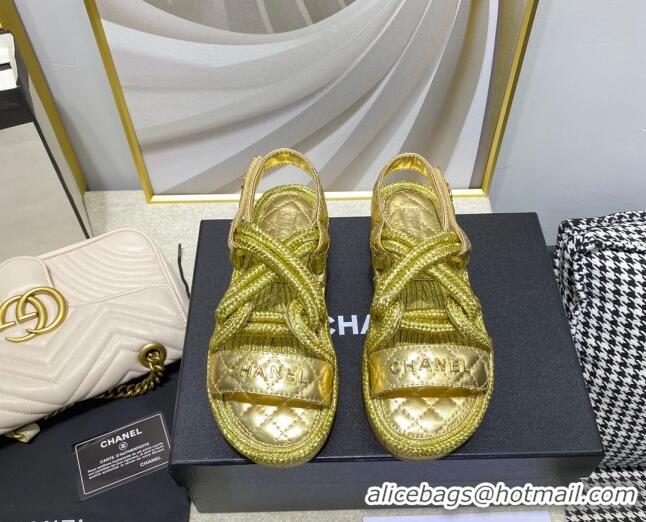 Best Price Chanel Cord Flat Sandals G34602 Gold 2021