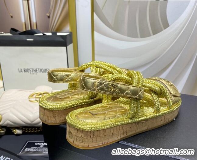 Best Price Chanel Cord Flat Sandals G34602 Gold 2021