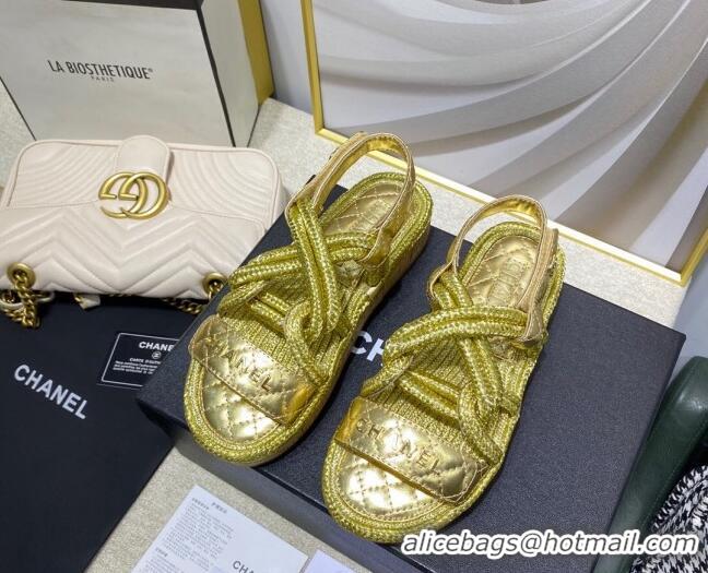 Best Price Chanel Cord Flat Sandals G34602 Gold 2021