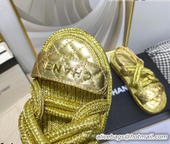 Best Price Chanel Cord Flat Sandals G34602 Gold 2021