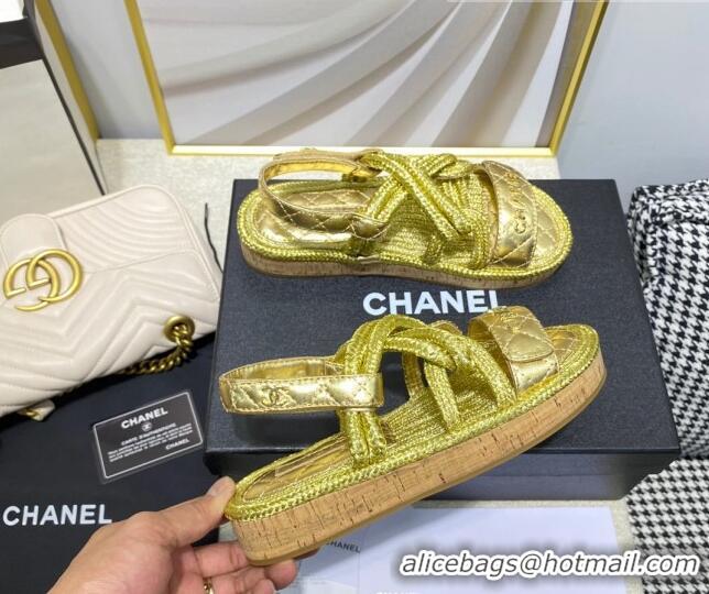 Best Price Chanel Cord Flat Sandals G34602 Gold 2021