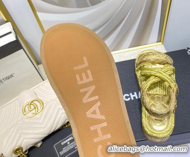 Best Price Chanel Cord Flat Sandals G34602 Gold 2021