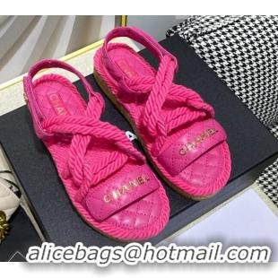 Grade Quality Chanel Cord Flat Sandals G34602 Hot Pink 2021