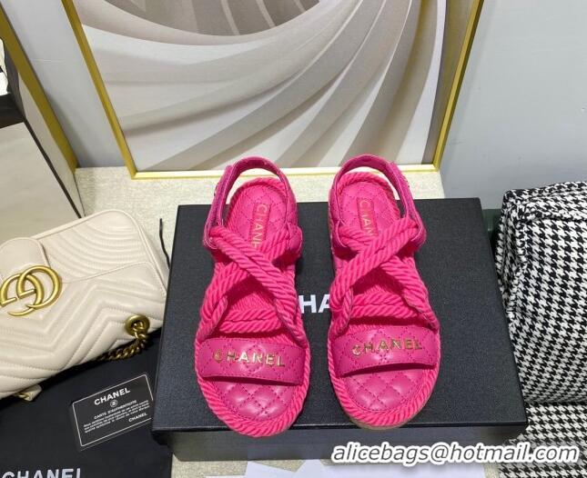 Grade Quality Chanel Cord Flat Sandals G34602 Hot Pink 2021