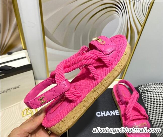 Grade Quality Chanel Cord Flat Sandals G34602 Hot Pink 2021