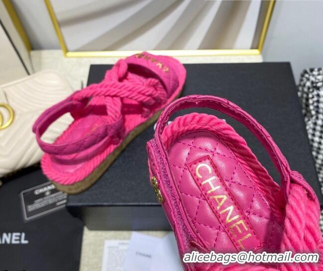 Grade Quality Chanel Cord Flat Sandals G34602 Hot Pink 2021