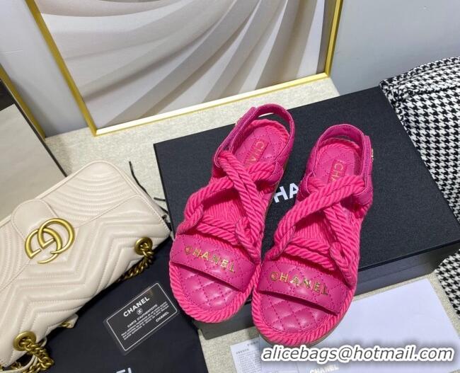 Grade Quality Chanel Cord Flat Sandals G34602 Hot Pink 2021