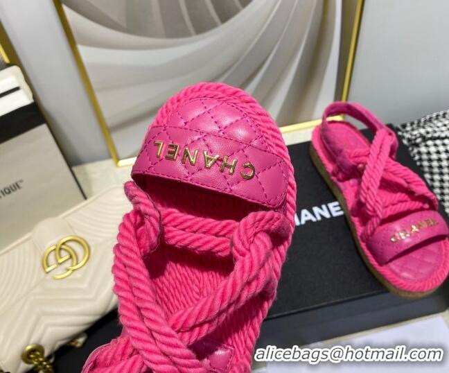 Grade Quality Chanel Cord Flat Sandals G34602 Hot Pink 2021