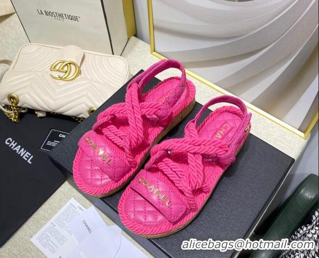 Grade Quality Chanel Cord Flat Sandals G34602 Hot Pink 2021