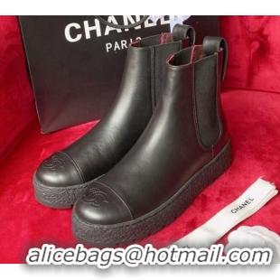 Luxurious Chanel Calfskin Platform Short Boots 080943 Black 2021