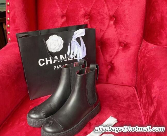 Luxurious Chanel Calfskin Platform Short Boots 080943 Black 2021