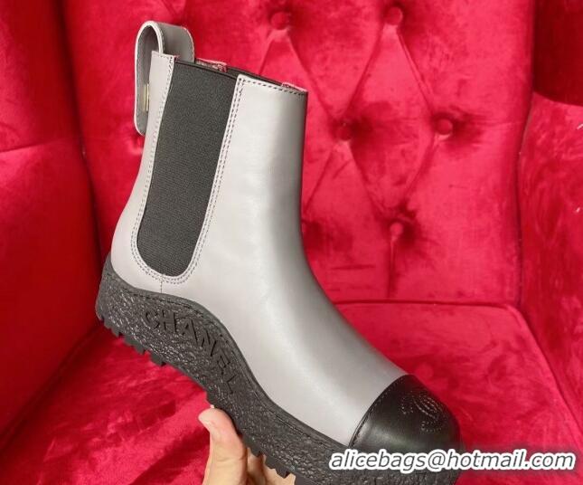 Top Design Chanel Calfskin Platform Short Boots 080943 Gray 2021