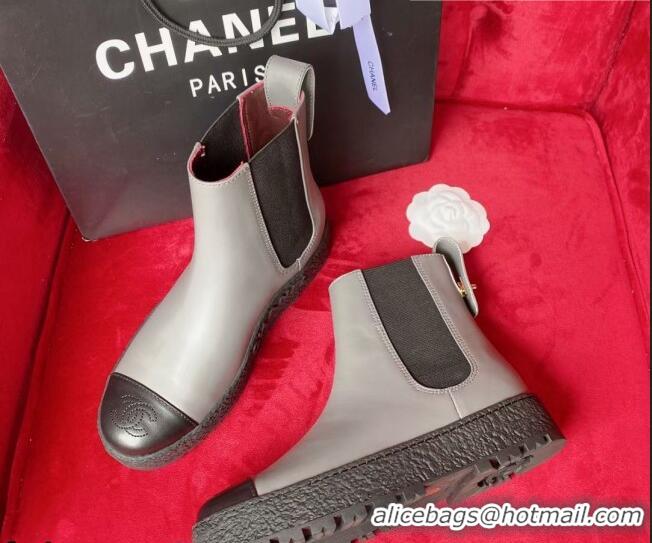 Top Design Chanel Calfskin Platform Short Boots 080943 Gray 2021