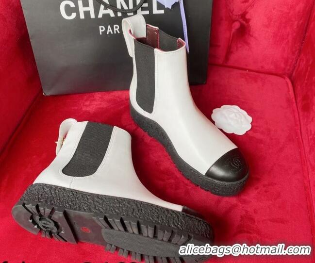 Pretty Style Chanel Calfskin Platform Short Boots 080943 White 2021